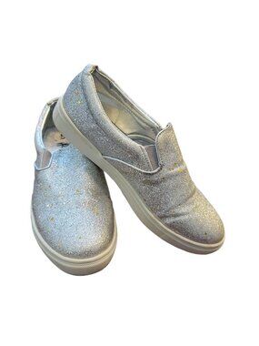 Silver Metallic Sneakers Slip-on Gold Star Design by Stevies Girls Size 5 LH8072